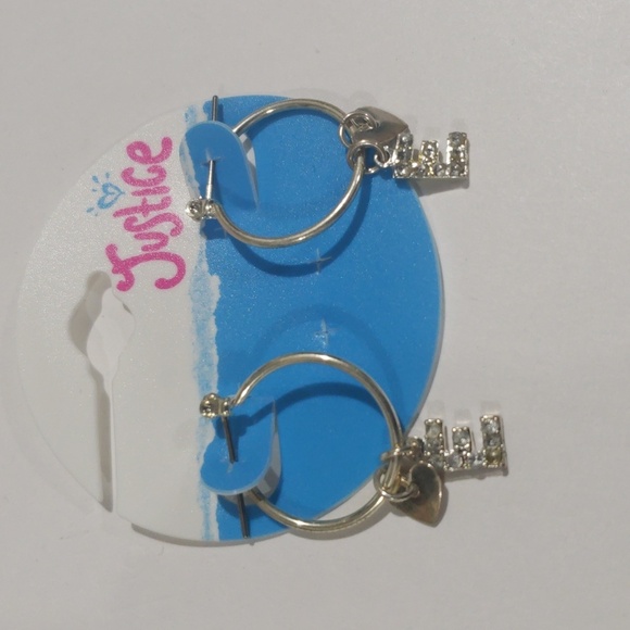 Justice Silver-tone Hoop Earrings Sparkling "E" & star-shaped charms - Girls - Picture 5 of 8